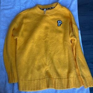 VS PINK Boyfriend Crew Sweater Yellow Gold Lg NEW